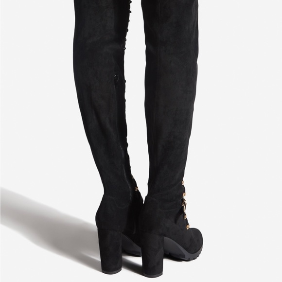 Black lace up thigh high heeled boots new!! Size 8 - Picture 3 of 4